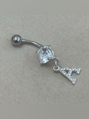CLEAR GEM LETTER A INITIAL DANGLE BELLY BUTTON RING NAVEL RING PIERCING NEW 14G